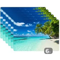 MuchoWow Platzset Palmen - Strand - Meer - Sommer, (6-St), Platzsets, Tischset, Abwaschbar, Tischsets, Platzdeckchen