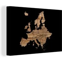 OneMillionCanvasses® Leinwandbild Karte von Europa - Holz - Schwarz, (1 St), Wandbild Leinwandbilder, Aufhängefertig, Wanddeko, 30x20 cm