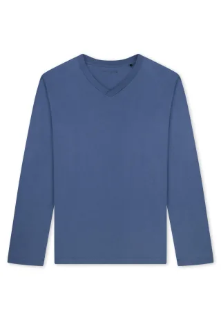 SCHIESSER - Langarmshirt V-Ausschnitt faded denim - Gr. - 52