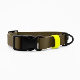 THE DOG IDEA Biothane Halsband Khaki Klickverschluss neon gelb L