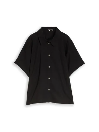 Denim Tom Tailor - Boxy Fit Bluse mit Leinenanteil deep black - Gr. - S