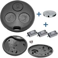 mt-key Auto Schlüssel Reparatur Gehäuse + 3X Mikrotaster + passende CR1225 Knopfzelle, CR1225 (3 V), für Smart 450 Funk Fernbedienung