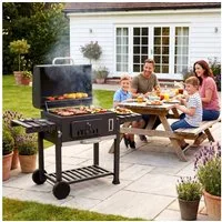 TLGREEN Holzkohlegrill Standgrill 152x136x60 cm, BBQ Grillwagen Holzkohle, Kohlegrill Groß mit Deckel, Rädern, Thermometer und Schornstein, Grillwagen xxl, BBQ Grill mit Deckel & Rädern, Smoker für Camping