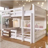 Merax Etagenbett mit Stauraumfächern, Leiter & Sicherheitsgitter (1-St), Kiefernholz Kinderbett 140x200cm, Doppelstockbett, Jugendbett