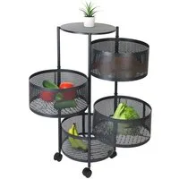 relaxdays Küchenwagen mit drehbaren Fäch, schwarz, 4 Fächer