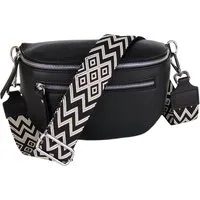 MIRROSI Bauchtasche Damen, Echtleder, Leder, Made in Italy, Umhängetasche, Brusttasche, (Schultertasche für jeden Anlass (1 Tasche & 2 Gurt), Mit zwei Reißverschlüssen, Gr. M 27x14x8 cm oder Gr. L 27x20 x9cm), Schwarz Crossbody Bag, gemusterten& vers
