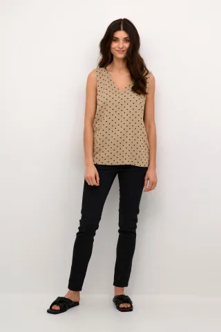 Ärmellose Bluse Regular fit Chinchilla/Black Dot Print beige