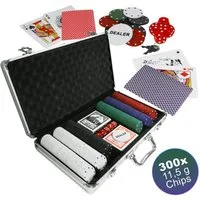 EAXUS Spielesammlung Royal Flush Pokerkoffer - Profi Pokerset 300 Chips, Poker, Kartenspiel, Koffer aus Aluminium, mit Black Jack & Texas Hold'em Kartendecks