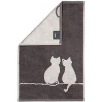Cawö Badetücher Gästehandtuch Cute Cats Katze You & Me Basalt Platin (30x50cm)