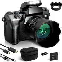 Fine Life Pro Digitalkamera 4K 64MP Fotokamera mit 4.0" Touchscreen, Kompaktkamera (inkl. mit WiFi, mit Kameratasche, der Objektivblendenabschirm, 64GB TF-Karte, 16X Digitalzoom Kompaktkamera Mit Selfie-Frontkamera für Anfänger)