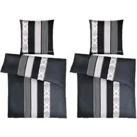 JOOP! Bettwäsche 4 tlg JOOP! Satin Bettwäsche Ornament Stripes 4022-9 schwarz 135x200, Comfort Satin, 4 teilig, Mit Reißverschluss