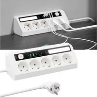VIVIHEYDAY Mehrfachsteckdose mit Hauptschalter, 5-fach (Ein- / Ausschalter Steckdosenleiste (Schalterbeleuchtung, USB-Anschlüsse, Kabellänge 1.8 m), Haushaltsladesteckdose