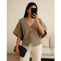 Worldclassca Strickjacke WORLDCLASSCA Strickjacke kurzarm Cardigan Strickpulllover mit Knopf Neue Kollektion - Stilvolle und gemütliche Strickmode für Damen