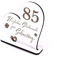 Dekolando Deko-Schriftzug 85 Jahre Deko Herz Aufsteller 15cm x 15cm - Geburtstag 85. Tischdeko (weiß, 2tlg)