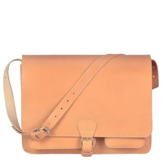 Umhängetasche Leder 40x30cm mit 2 Fächern "Classic" natur 2537-10 Ruitertassen