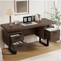 Flieks Schreibtisch mit 3 Schubladen Computertisch (1-St., B135/T54/H76 cm, Stahlgestell), Arbeitstisch Bürotisch Walnussfarbe, Tischplatte aus MDF, Breite 135cm