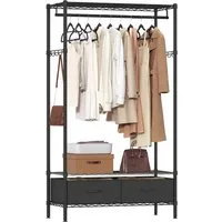 SONGMICS Kleiderständer offener Kleiderschrank, Garderobe mit Gitterablagen, (Garderobenständer mit 2 Schubladen mit Kleiderstange), mit 2 Schubladen und Kleiderstange, freistehend