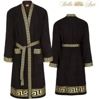 Belle Arti Bademantel Bademantel Damen Herren Mäander schwarz weiss gold - 100% Baumwolle, Kimono-Kragen, Gürtel, Kimono, Lockerer Schnitt, Gold, pflegeleicht, Passform, Unisex