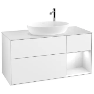 Villeroy und Boch Finion Waschtischunterschrank F951GFGF 120cm, Abdeckplatte white matt, Regale Glossy white lacquer, Glossy white lacquer