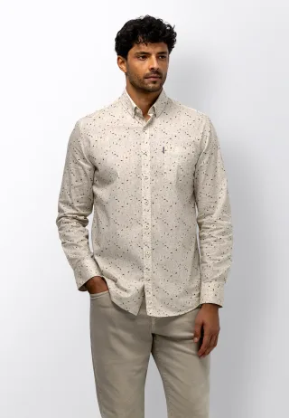 State of Art - Hemd mit botanischem Print hellbeige/ango - Gr. - L