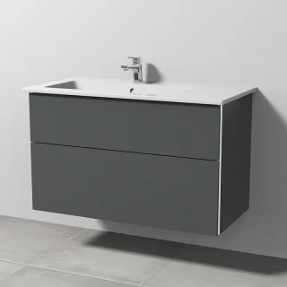 Sanipa 3way Keramik-Set Venticello Keramik-Waschtisch und Unterbau mit 2 Auszügen, Anthrazit-Matt BR32522