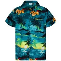 King Kameha Hawaiihemd "Surf" Funky Hawaii-Hemd Herren Kurzarm Front-Tasche Sommerhemd