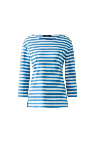 Oui - SUNALA T-Shirt reine Baumwolle offwhite blue - Gr. - 42