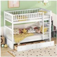 STILVORA Etagenbett 90x200 mit Matratze&Schubladen,Holzbett Kinderbett mit Lattenrost (mit Schubladen, 90x200cm, Ohne Matratze), Kann in 2 Einzelbetten umgewandelt werden