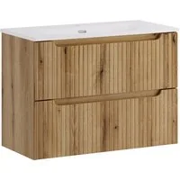 Lomadox Waschtisch NEWPORT-56-EVOKE, 80 cm breit, Eiche mit gerillter Front, 2 Schubladen