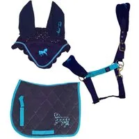 Brama-West Pferde-Satteldecke + Halfter + Fliegenhaube - Pony Reitset "Pony Fun"