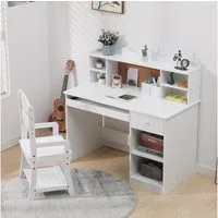 GarveeMore Kinderschreibtisch Kindertisch und Stuhl Set verstellbarer Studientisch mit Hutch
