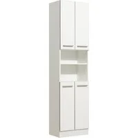 Saphir Hochschrank Quickset 953 Badschrank 50 cm breit, 4 Türen, Nische, 3 Einlegeböden Badezimmer-Hochschrank, Weiß Glanz, Griffe in Betonoptik