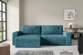 Ecksofa mit Schlaffunktion NATALIA in Stoff Tilia Blau Ottomane Links