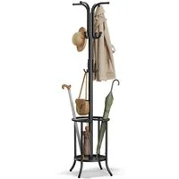 SONGMICS Garderobenständer Kleiderständer, mit Regenschirmständer, 12 Haken, Metall, 175,5 cm hoch