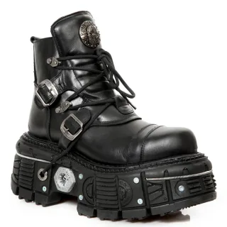 New Rock M-TANK007-S1 Gothic Combat Plateau-Stiefeletten aus schwarzem Leder