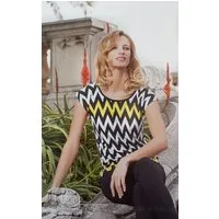 Passioni T-Shirt im Schwarz-Weiß-Zickzack-Muster mit Gelben Details