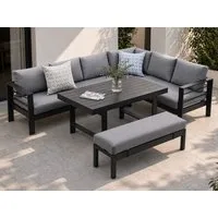 MeXo Gartenlounge-Set XXL Gartenmöbel Set Aluminium für 6-8 Personen, (Dining Loungeset Outdoor, 5-tlg., mit 12 cm dicken Sitzkissen, pflegeleichte Polywood-Tischplatte), wetterfeste Ecklounge mit Esstisch