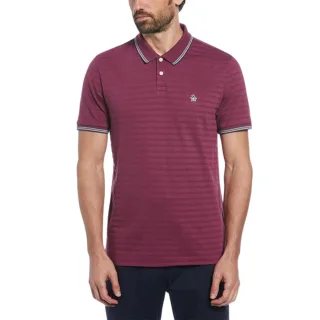 Original Penguin - Poloshirt für Herren, Mit kontrastfarbenen Streifen, Regulär (Amarant)