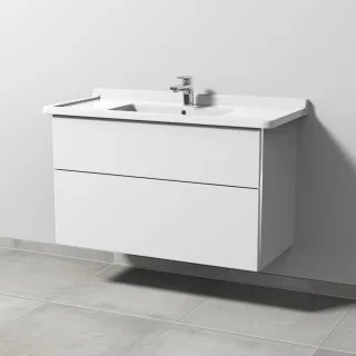 Sanipa 3way Waschtischunterbau zu Duravit Starck 3 Waschtisch mit 2 Auszügen, Weiß-Soft BR71243