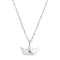 SCHOSCHON Kette mit Anhänger Halskette 3D BOOT 925 Silber - Maritim Schmuck Schiffchen Segelschiff (Reisegeschenk Abenteuer Weltreise, Stapelbar), Papierboot Design