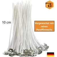 Bienenbiya Kerzenhalter Kerzendochte 50 Stk. 10 cm lang mit Metallfuß (100% natürlich aus Baumwolle, 100 St., Candle Wick, Runddocht, Teelichtdochte für DIY Kerzenherstellung), Rauchfrei, ohne gefährliche Stoffe