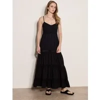 Apricot Spitzenkleid Maxikleid mit Häkelverzierung