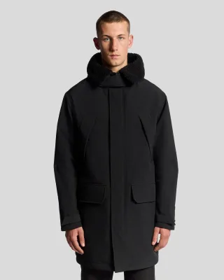 Lyle & Scott Schwerer Parka mit Kragen aus Kunstlammfell - Schwarz