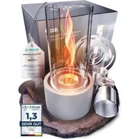 FIRELL Tischfeuer Ethanol Tischkamin Indoor & Outdoor Echtfeuer-Dekokamin (aus massivem Beton, Komplett-Set), Verstellbare Flamme, 2h Brenndauer, Patentierte Wirbelflamme, TÜV geprüft