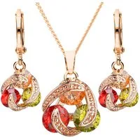 LÖB Ohrring und Ketten Set 18K Roségold vergoldet Kette Creolen Set Ring Anhänger Zirkonia Bunt (Geschenke für Frauen Damen Beste Freundin Mutter Mama Ehefrau Oma sie zum Geburtstag Schmuck Sommer, Inkl. Schmuckbox), Halskette Ohrringe Hängend Schmuc