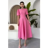 WOMAN VISION Midikleid Midi-Kleid mit Rundhalsausschnitt und ausgestelltem Rock