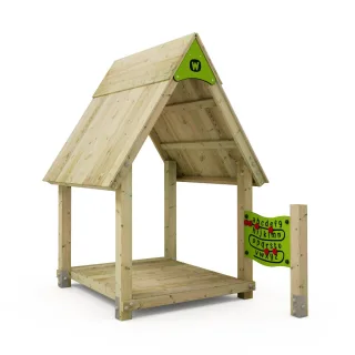 PRO Claya Spielhaus für Kindergarten & Spielplatz - Massivholz Konstruktion mit 11x11 cm Pfosten & Motorikelement - Wetterfestes Spielgerät Wickey