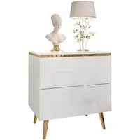 Lookway Nachttisch AURORA II im Weiß Hochglanz mit Beinen und LED-Beleuchtung (1x Nachttisch), Breite: 50 cm