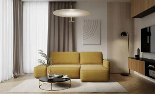 Ecksofa mit Schlaffunktion Sofa LUKA in Stoff Cremona Honiggelb Ottomane Rechts