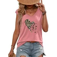 PYLIKE V-Shirt Damen Sommer bequemes Casual Basic V-Shirt mit Ärmellos T-shirt Bequem für Freizeit und Büro,Strandurlaub